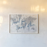 World Map Collage Travel by Sue Schlabach. shown as a paper print in a white frame. Available as a archival giclee rolled canvas, fine art paper, or poster print. SKU 75341i.