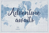 World Map White and Blue Adventure by Sue Schlabach. SKU 51898i. Archival Giclee Fine art print for wall decor.