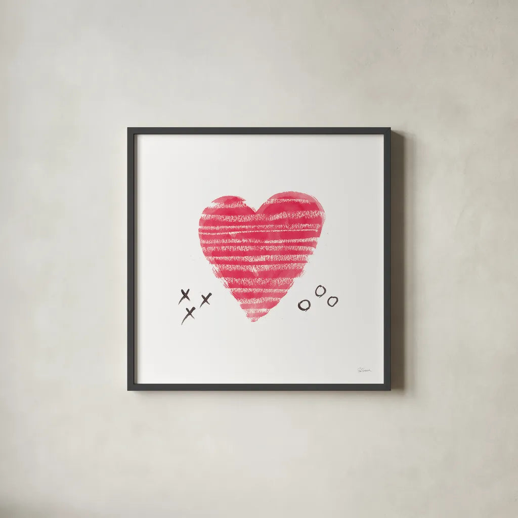 Xs and Os by Sue Schlabach. Shown in a sleek black glass frame for a contemporary gallery look. Available as an archival giclee rolled canvas, fine art paper, or poster print. SKU 49994a.