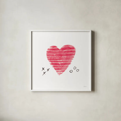 Xs and Os by Sue Schlabach. Shown in a crisp white glass frame for a clean and minimalist style. Available as an archival giclee rolled canvas, fine art paper, or poster print. SKU 49994a.