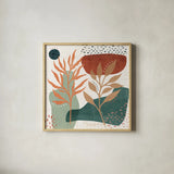 Abstract Blossom II by Veronique Charron. Shown in a natural wood glass frame for a timeless modern aesthetic. Available as an archival giclee rolled canvas, fine art paper, or poster print. SKU 70897a.