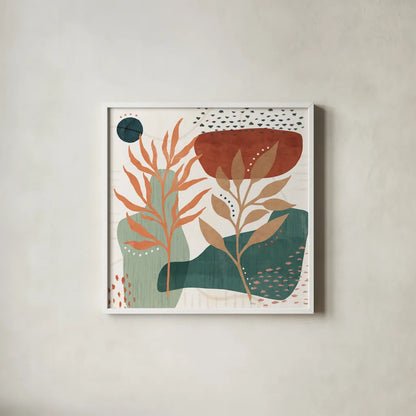 Abstract Blossom II by Veronique Charron. Shown in a crisp white glass frame for a clean and minimalist style. Available as an archival giclee rolled canvas, fine art paper, or poster print. SKU 70897a.