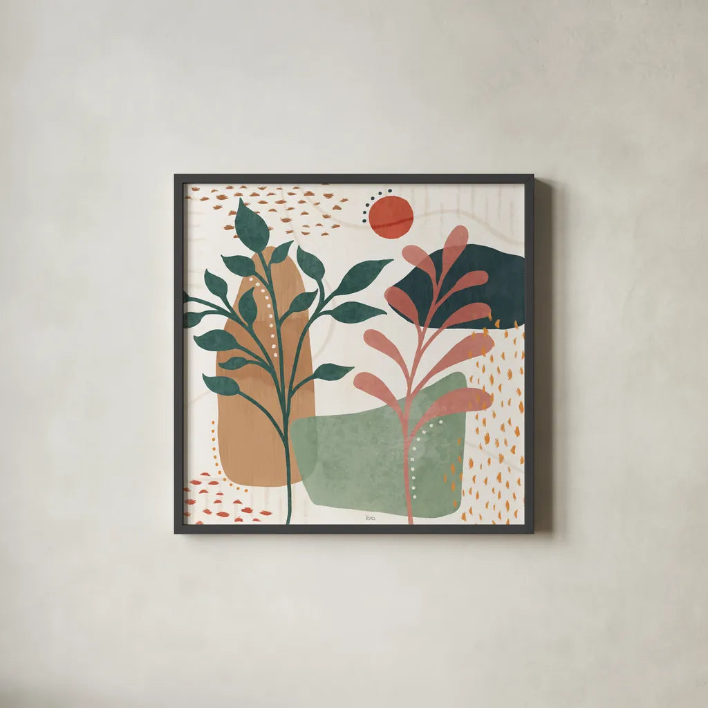 Abstract Blossom III by Veronique Charron. Shown in a sleek black glass frame for a contemporary gallery look. Available as an archival giclee rolled canvas, fine art paper, or poster print. SKU 70898a.