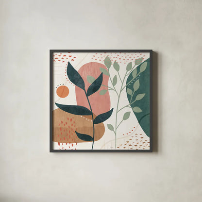 Abstract Blossom IV by Veronique Charron. Shown in a sleek black glass frame for a contemporary gallery look. Available as an archival giclee rolled canvas, fine art paper, or poster print. SKU 70899a.