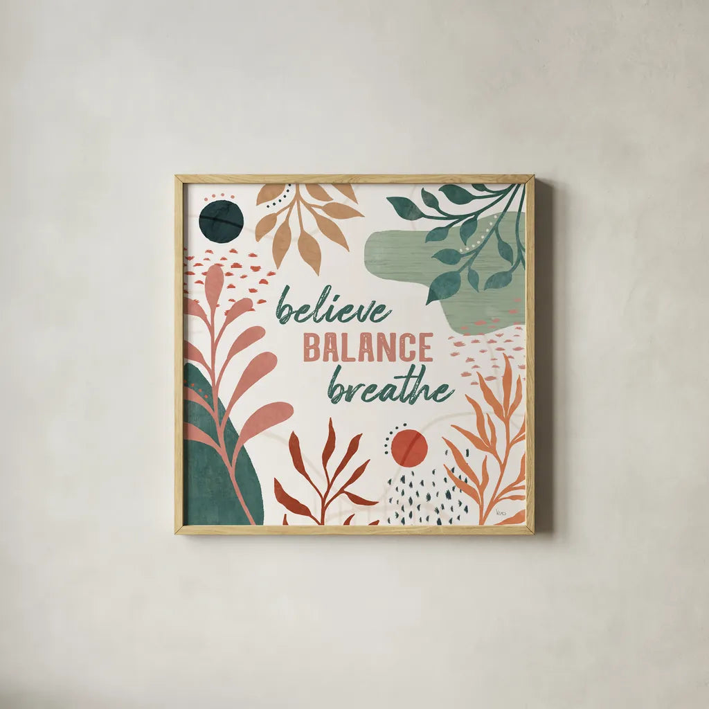 Abstract Blossom VII by Veronique Charron. Shown in a natural wood glass frame for a timeless modern aesthetic. Available as an archival giclee rolled canvas, fine art paper, or poster print. SKU 70902a.