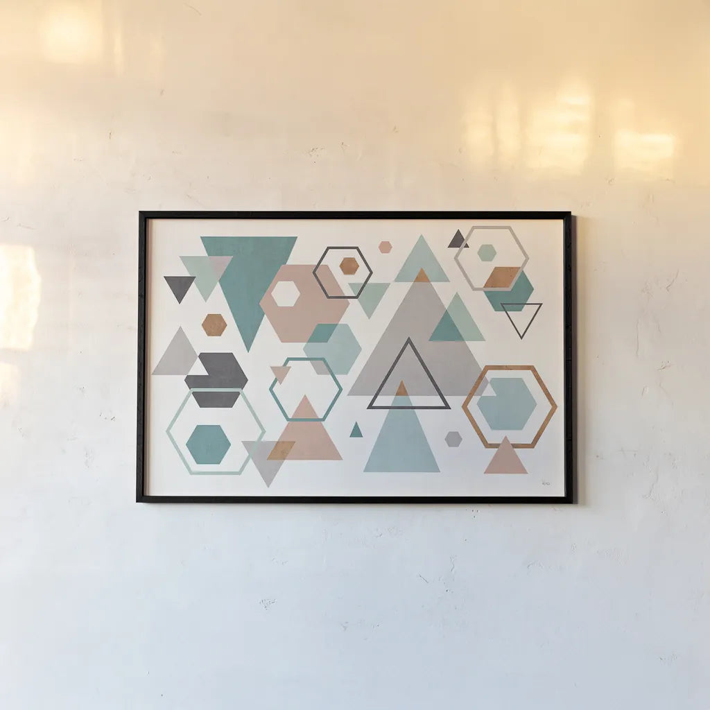 Abstract Geo I by Veronique Charron. shown as a paper print in a black flame. Available as a archival giclee rolled canvas, fine art paper, or poster print. SKU 34843i.