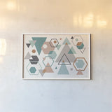 Abstract Geo I by Veronique Charron. shown as a paper print in a white frame. Available as a archival giclee rolled canvas, fine art paper, or poster print. SKU 34843i.