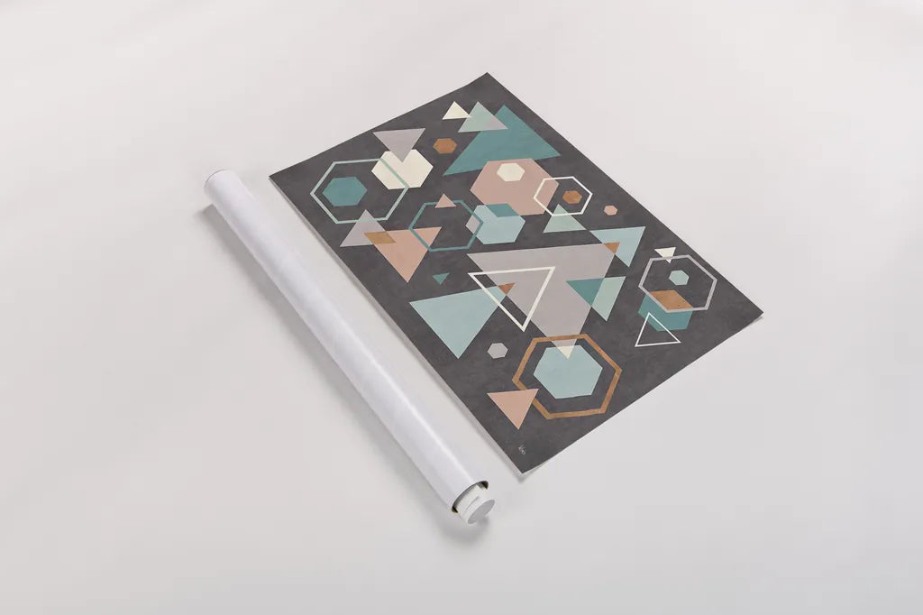 Abstract Geo I Black by Veronique Charron. shown as a rolled paper print. Available as archival giclee rolled canvas, fine art paper, or poster print. SKU 34846i.