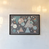 Abstract Geo I Black by Veronique Charron. shown as a paper print in a black flame. Available as a archival giclee rolled canvas, fine art paper, or poster print. SKU 34846i.