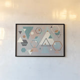 Abstract Geo I Gray by Veronique Charron. shown as a paper print in a black flame. Available as a archival giclee rolled canvas, fine art paper, or poster print. SKU 34849i.