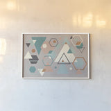 Abstract Geo I Gray by Veronique Charron. shown as a paper print in a white frame. Available as a archival giclee rolled canvas, fine art paper, or poster print. SKU 34849i.
