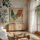 At the Barn III by Veronique Charron. Shown in a natural wood frame in a cozy modern living room. Available as an archival giclee rolled canvas, fine art paper, or poster print. SKU 24723a.