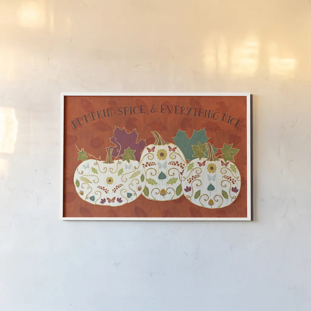 Autumn Otomi I by Veronique Charron. shown as a paper print in a white frame. Available as a archival giclee rolled canvas, fine art paper, or poster print. SKU 47644i.