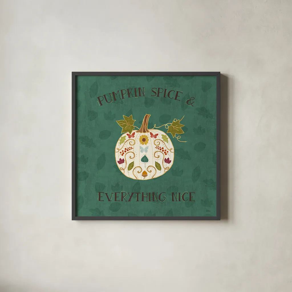 Autumn Otomi II by Veronique Charron. Shown in a sleek black glass frame for a contemporary gallery look. Available as an archival giclee rolled canvas, fine art paper, or poster print. SKU 47645a.