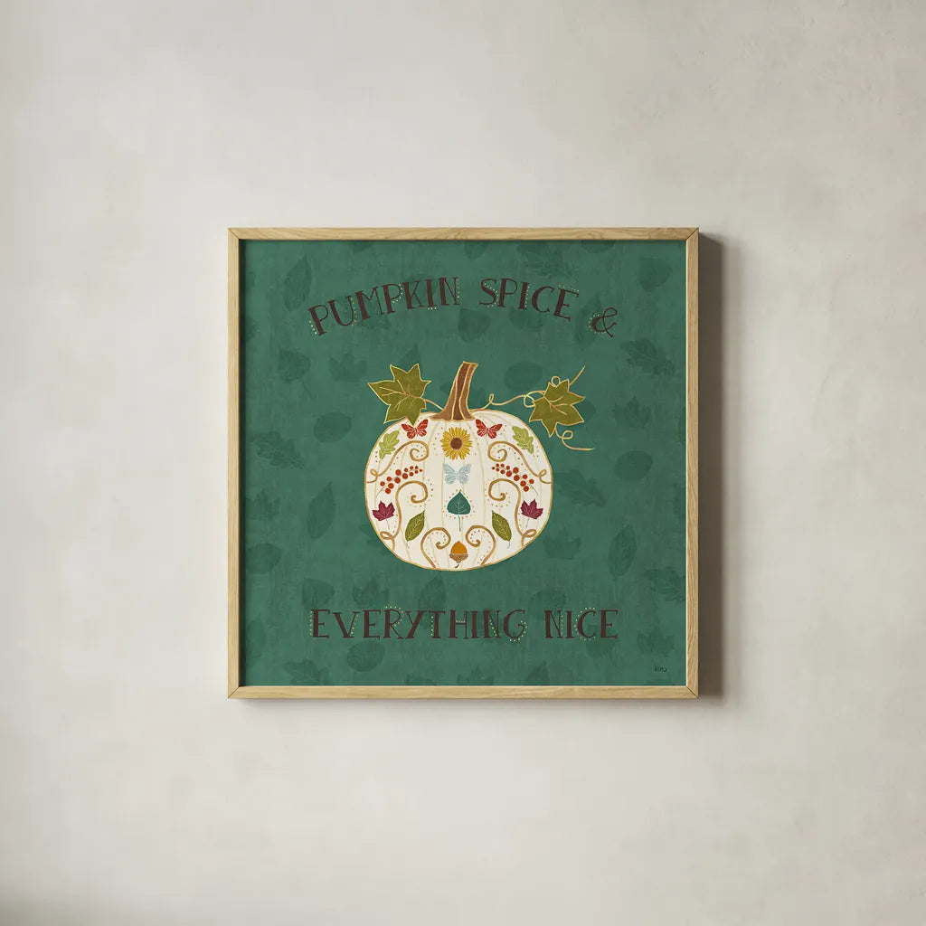 Autumn Otomi II by Veronique Charron. Shown in a natural wood glass frame for a timeless modern aesthetic. Available as an archival giclee rolled canvas, fine art paper, or poster print. SKU 47645a.