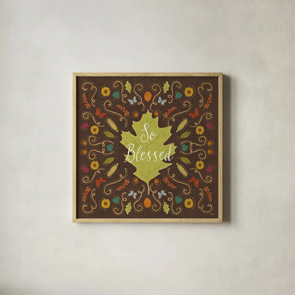 Autumn Otomi IX by Veronique Charron. Shown in a natural wood glass frame for a timeless modern aesthetic. Available as an archival giclee rolled canvas, fine art paper, or poster print. SKU 47652a.