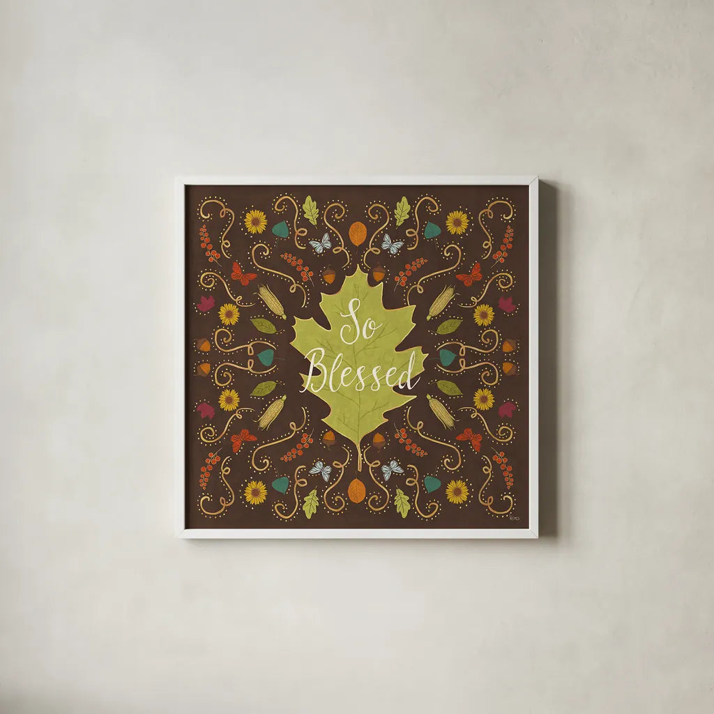 Autumn Otomi IX by Veronique Charron. Shown in a crisp white glass frame for a clean and minimalist style. Available as an archival giclee rolled canvas, fine art paper, or poster print. SKU 47652a.