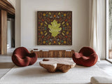 Autumn Otomi IX by Veronique Charron. Shown as extra-large giant wall art in a modern living room. Available as an archival giclee rolled canvas, fine art paper, or poster print. SKU 47652a.