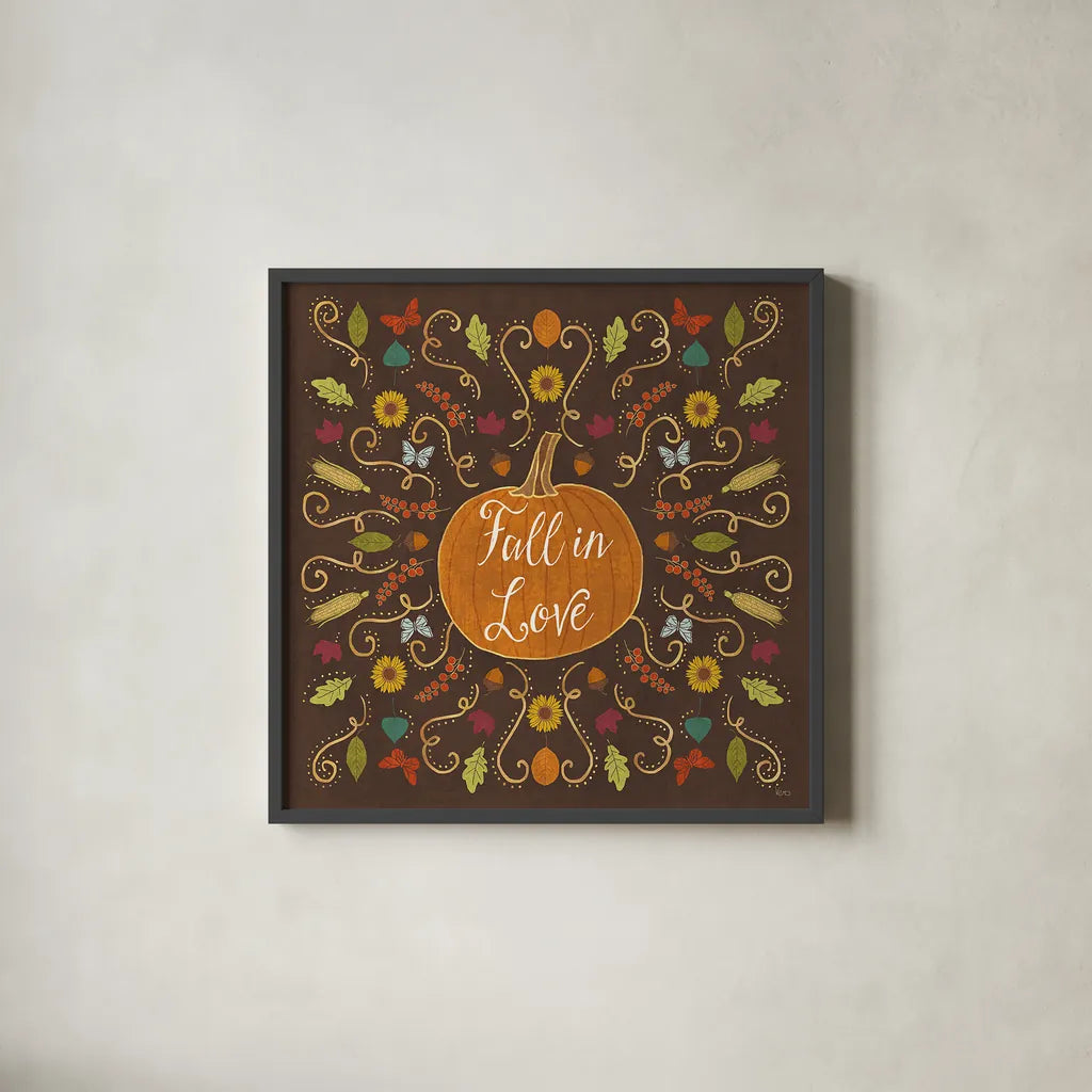 Autumn Otomi VI by Veronique Charron. Shown in a sleek black glass frame for a contemporary gallery look. Available as an archival giclee rolled canvas, fine art paper, or poster print. SKU 47649a.