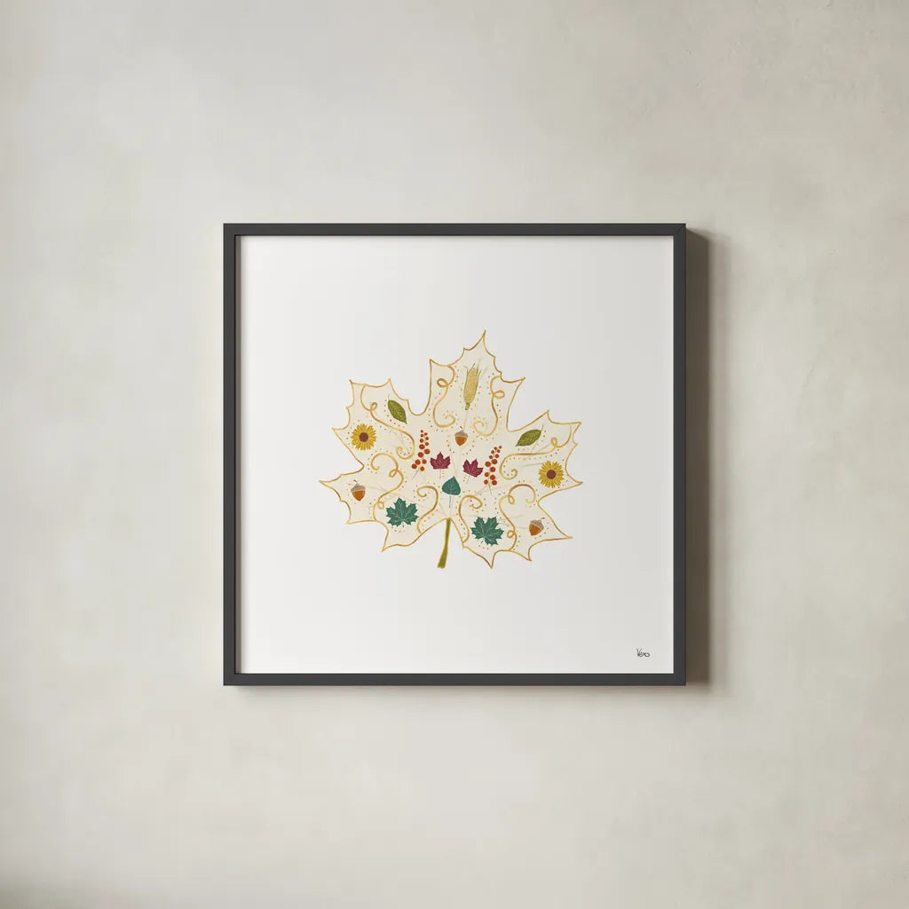 Autumn Otomi XII by Veronique Charron. Shown in a sleek black glass frame for a contemporary gallery look. Available as an archival giclee rolled canvas, fine art paper, or poster print. SKU 80158a.