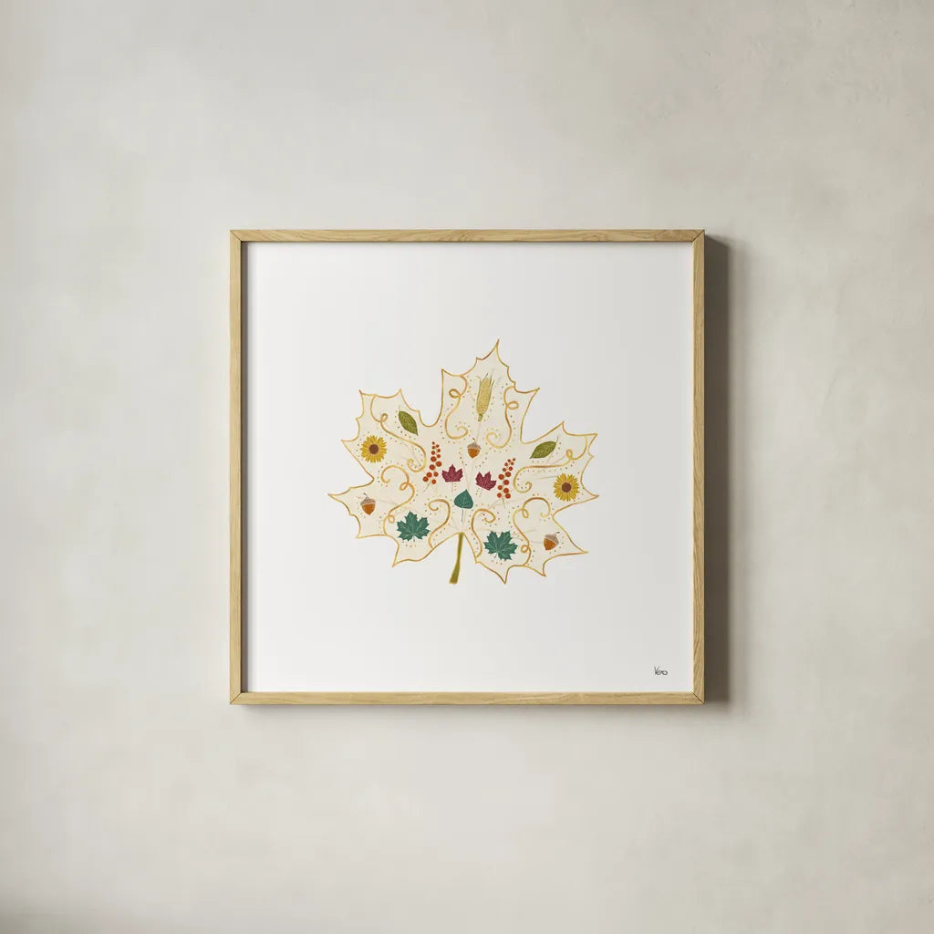 Autumn Otomi XII by Veronique Charron. Shown in a natural wood glass frame for a timeless modern aesthetic. Available as an archival giclee rolled canvas, fine art paper, or poster print. SKU 80158a.