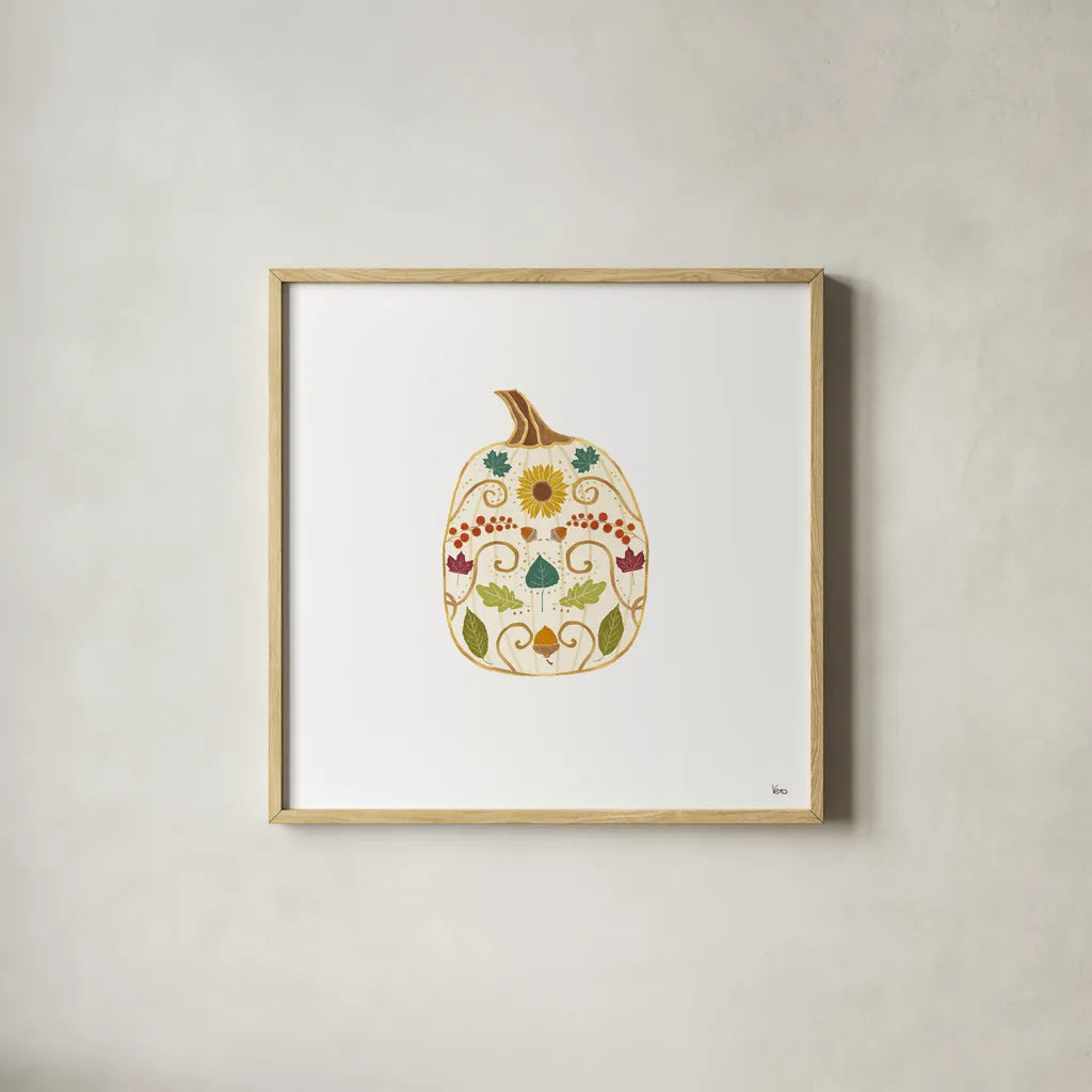 Autumn Otomi XIII by Veronique Charron. Shown in a natural wood glass frame for a timeless modern aesthetic. Available as an archival giclee rolled canvas, fine art paper, or poster print. SKU 80159a.