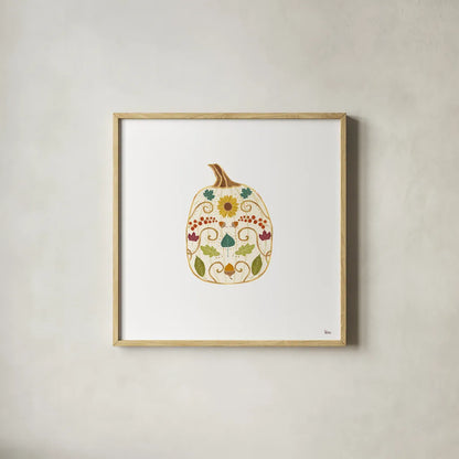 Autumn Otomi XIII by Veronique Charron. Shown in a natural wood glass frame for a timeless modern aesthetic. Available as an archival giclee rolled canvas, fine art paper, or poster print. SKU 80159a.