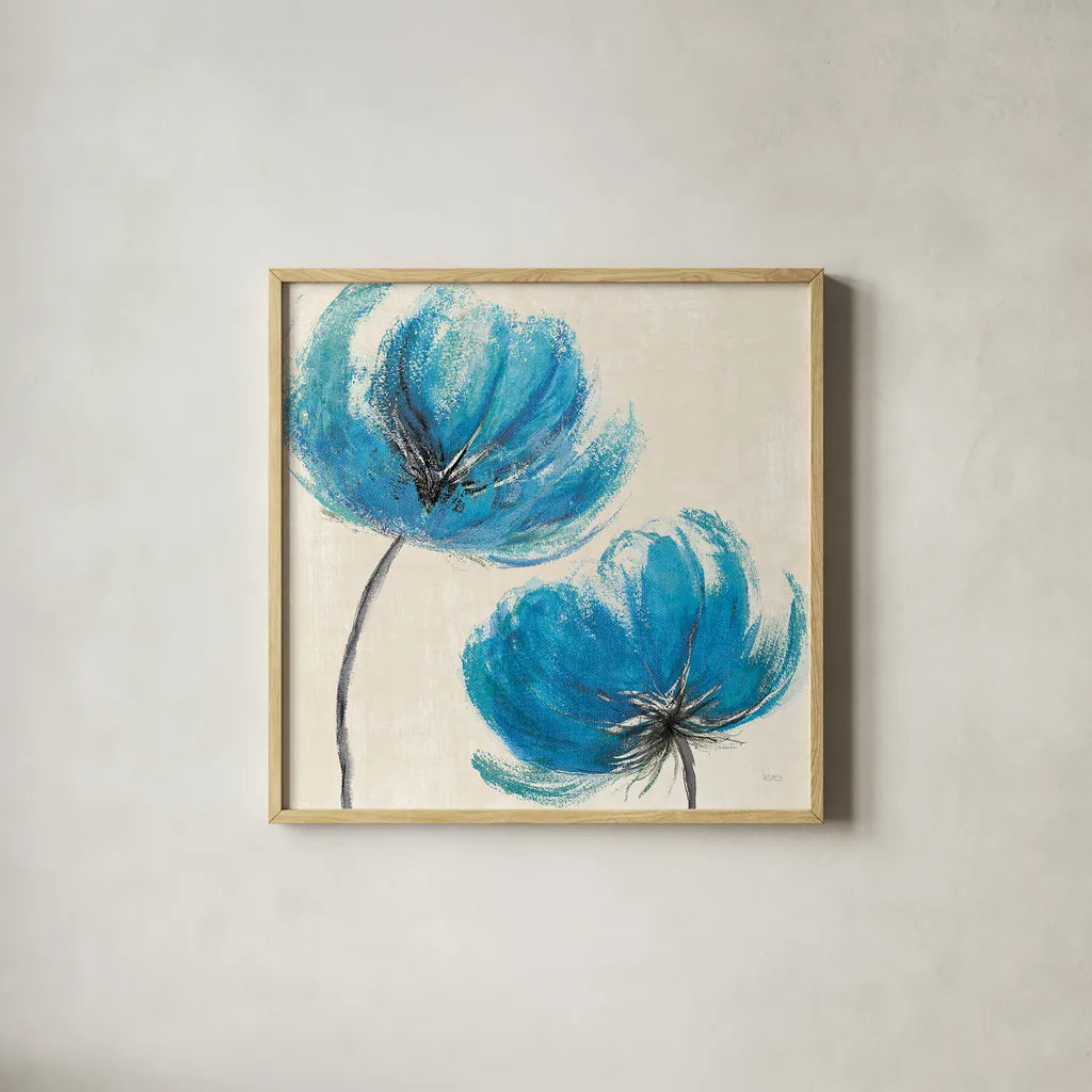 Azure III by Veronique Charron. Shown in a natural wood glass frame for a timeless modern aesthetic. Available as an archival giclee rolled canvas, fine art paper, or poster print. SKU 10527a.