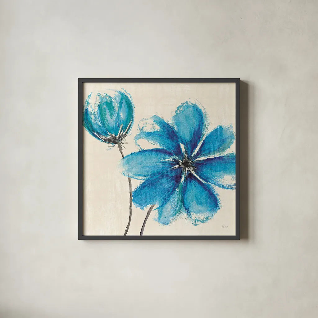 Azure IV by Veronique Charron. Shown in a sleek black glass frame for a contemporary gallery look. Available as an archival giclee rolled canvas, fine art paper, or poster print. SKU 10528a.