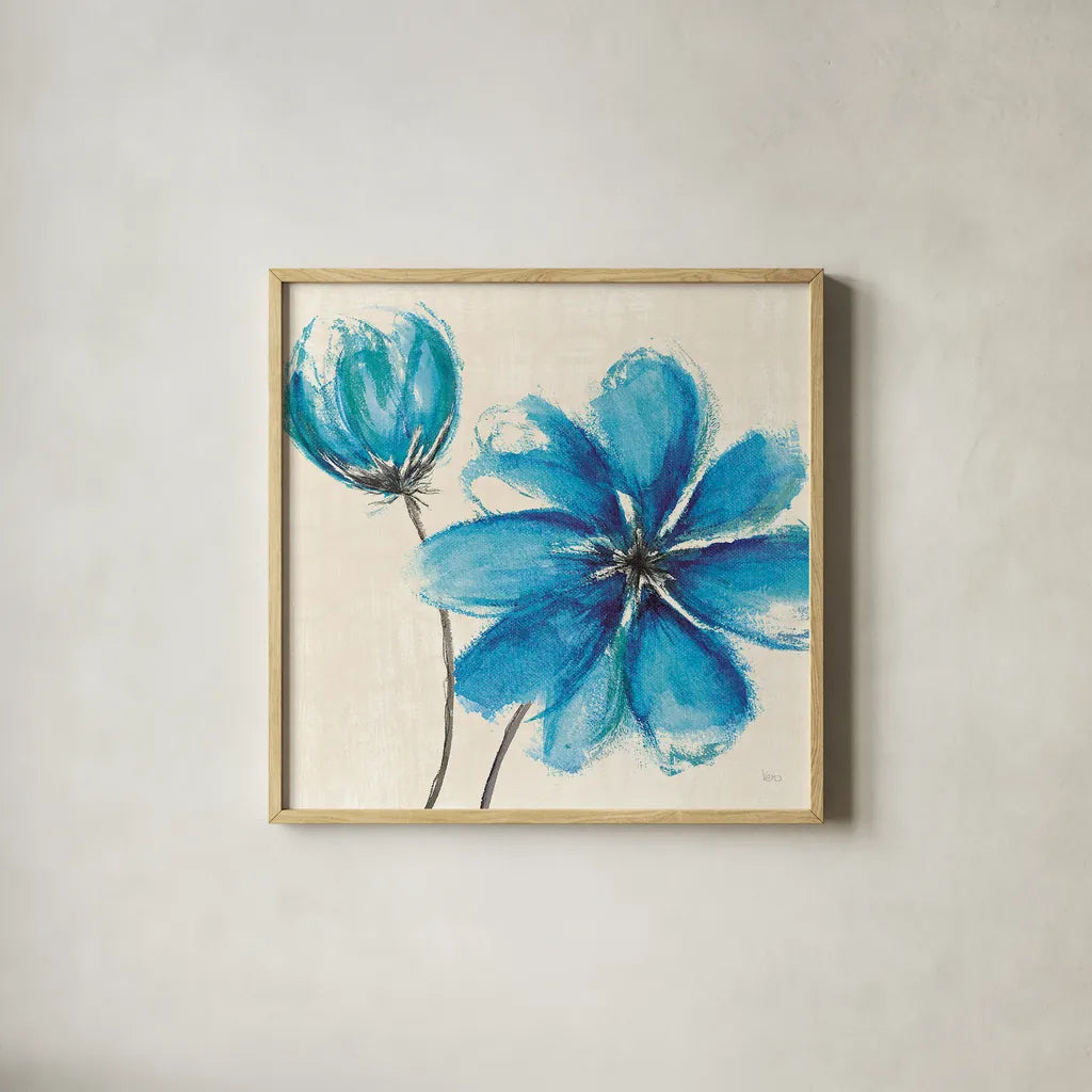 Azure IV by Veronique Charron. Shown in a natural wood glass frame for a timeless modern aesthetic. Available as an archival giclee rolled canvas, fine art paper, or poster print. SKU 10528a.