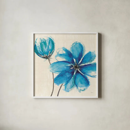 Azure IV by Veronique Charron. Shown in a crisp white glass frame for a clean and minimalist style. Available as an archival giclee rolled canvas, fine art paper, or poster print. SKU 10528a.