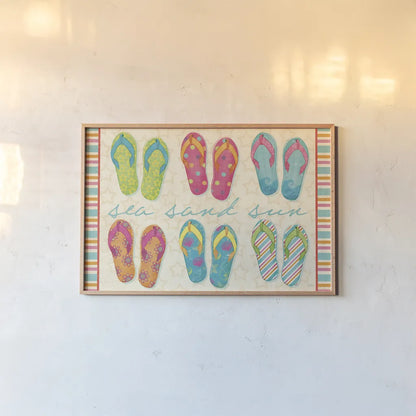 Beach Party VI by Veronique Charron. shown as a paper print in a natural frame. Available as a archival giclee rolled canvas, fine art paper, or poster print. SKU 71469i.