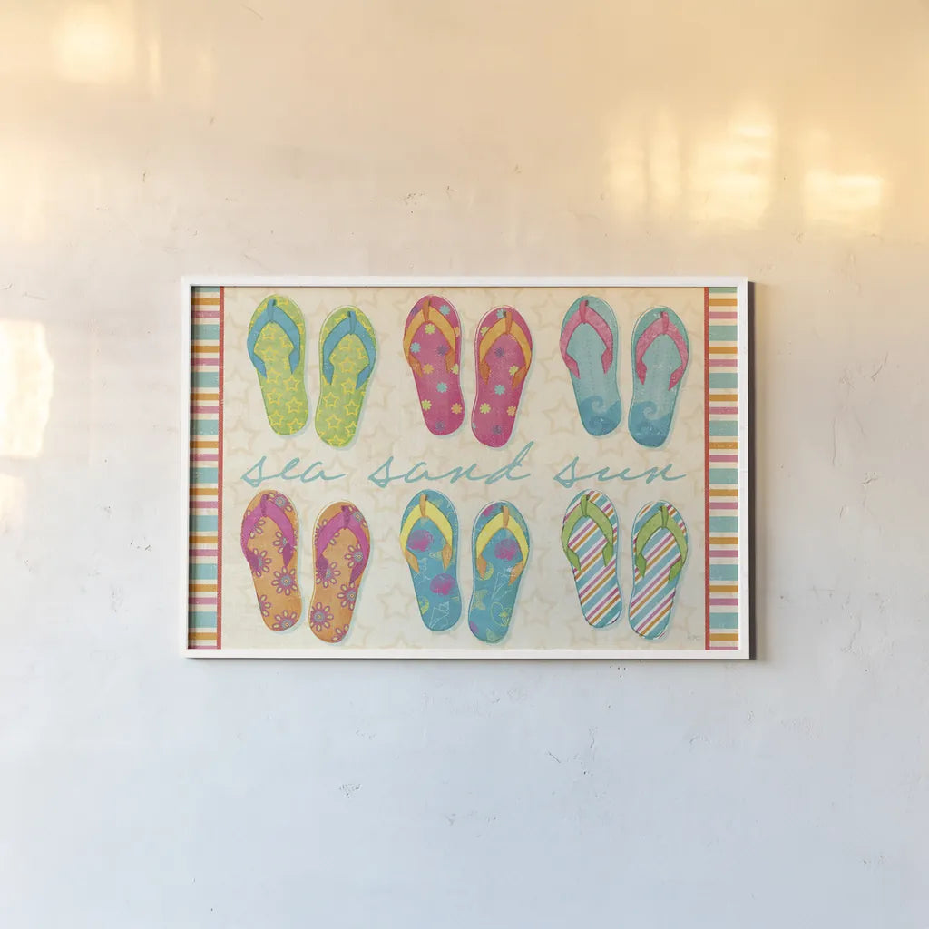 Beach Party VI by Veronique Charron. shown as a paper print in a white frame. Available as a archival giclee rolled canvas, fine art paper, or poster print. SKU 71469i.