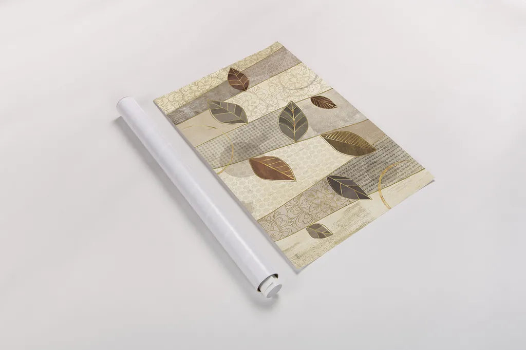 Bohemian Leaves I Neutral by Veronique Charron. shown as a rolled paper print. Available as archival giclee rolled canvas, fine art paper, or poster print. SKU 28896i.