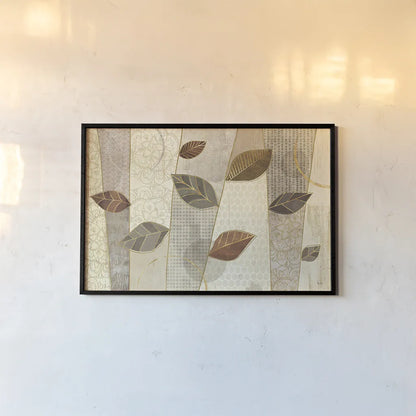 Bohemian Leaves I Neutral by Veronique Charron. shown as a paper print in a black flame. Available as a archival giclee rolled canvas, fine art paper, or poster print. SKU 28896i.