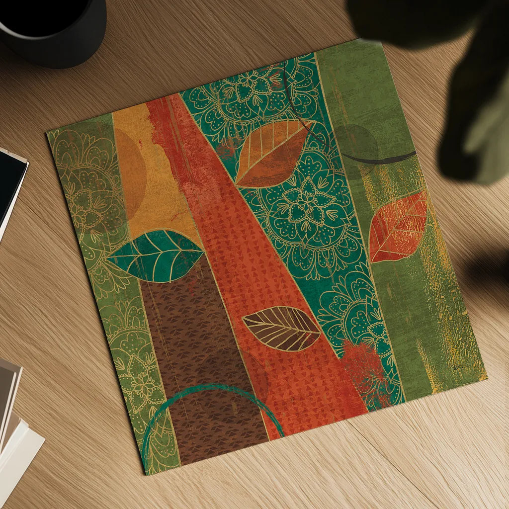 Bohemian Leaves II by Veronique Charron. Shown as a detailed flat fine art print, highlighting archival giclee quality. Available as an archival giclee rolled canvas, fine art paper, or poster print. SKU 28892a.