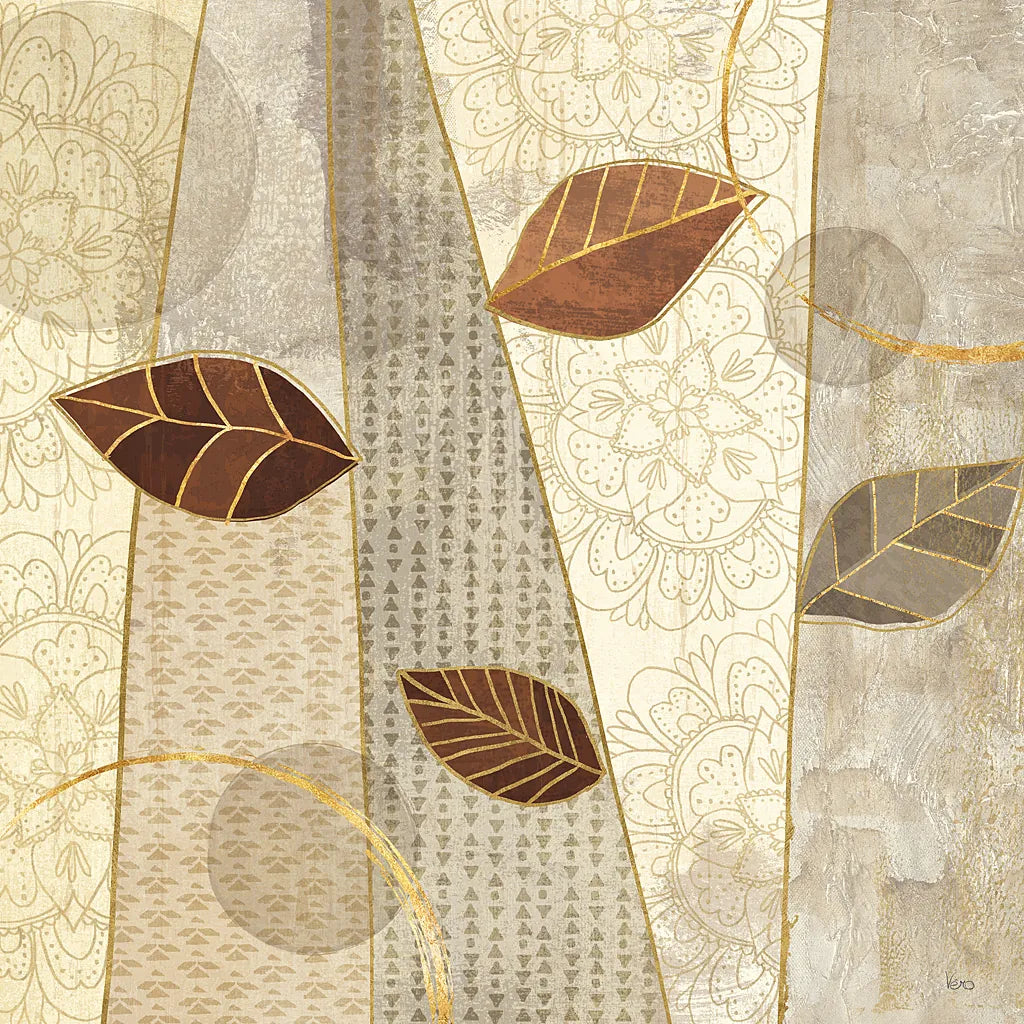 Bohemian Leaves II Neutral by Veronique Charron. SKU 28897a. Archival Giclee Fine art print for wall decor.
