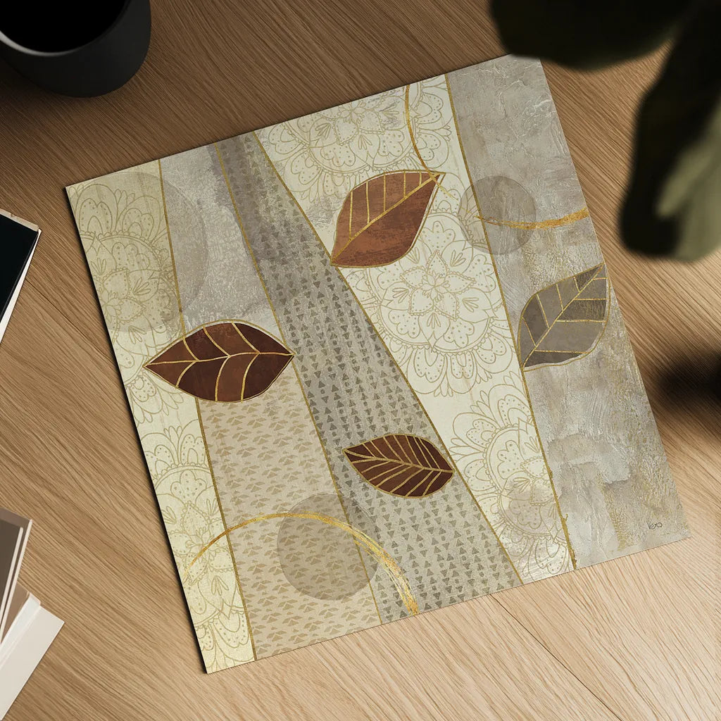 Bohemian Leaves II Neutral by Veronique Charron. Shown as a detailed flat fine art print, highlighting archival giclee quality. Available as an archival giclee rolled canvas, fine art paper, or poster print. SKU 28897a.