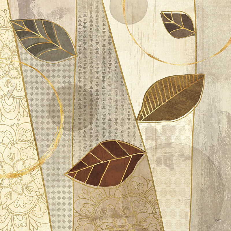Bohemian Leaves III Neutral by Veronique Charron. SKU 28898a. Archival Giclee Fine art print for wall decor.