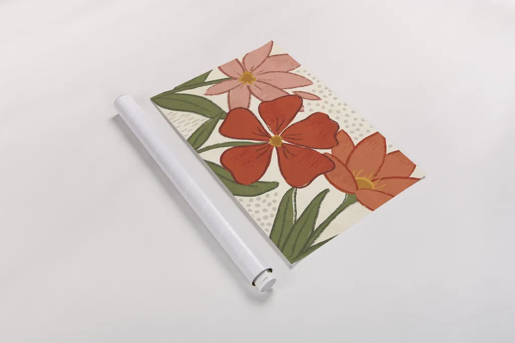 Bold Petals I by Veronique Charron. shown as a rolled paper print. Available as archival giclee rolled canvas, fine art paper, or poster print. SKU 98968i.