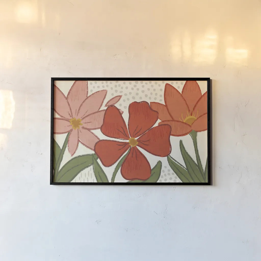 Bold Petals I by Veronique Charron. shown as a paper print in a black flame. Available as a archival giclee rolled canvas, fine art paper, or poster print. SKU 98968i.