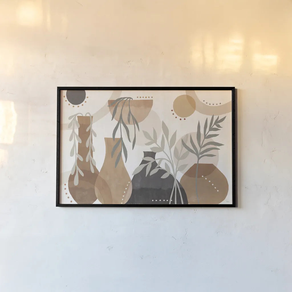 Botanical Form I Neutral by Veronique Charron. shown as a paper print in a black flame. Available as a archival giclee rolled canvas, fine art paper, or poster print. SKU 71443i.