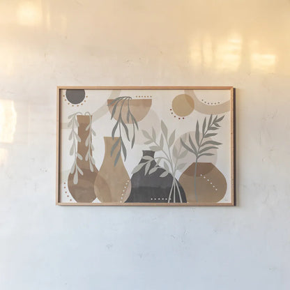 Botanical Form I Neutral by Veronique Charron. shown as a paper print in a natural frame. Available as a archival giclee rolled canvas, fine art paper, or poster print. SKU 71443i.