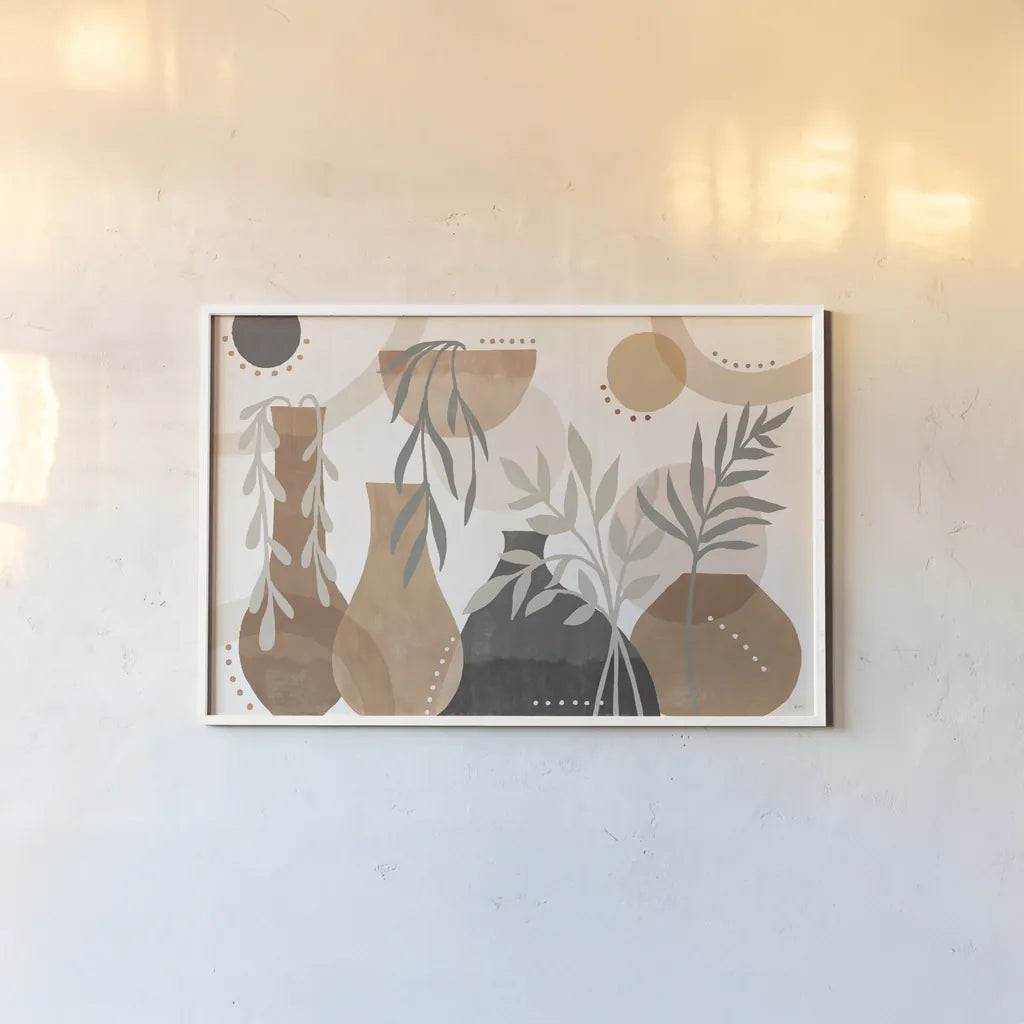 Botanical Form I Neutral by Veronique Charron. shown as a paper print in a white frame. Available as a archival giclee rolled canvas, fine art paper, or poster print. SKU 71443i.