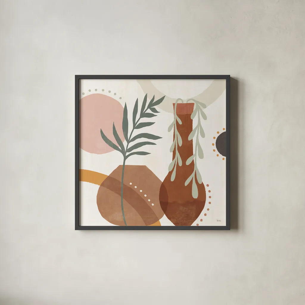 Botanical Form II by Veronique Charron. Shown in a sleek black glass frame for a contemporary gallery look. Available as an archival giclee rolled canvas, fine art paper, or poster print. SKU 69303a.