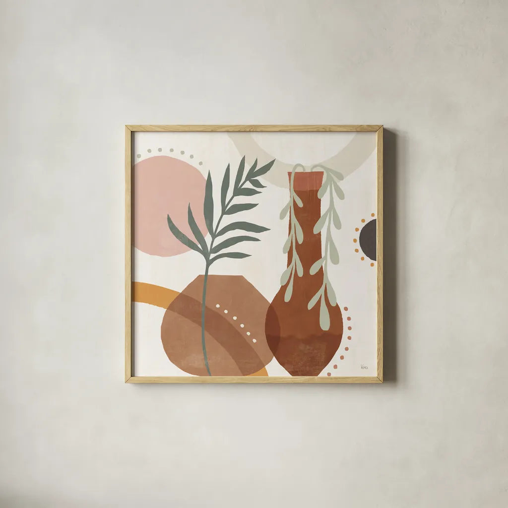 Botanical Form II by Veronique Charron. Shown in a natural wood glass frame for a timeless modern aesthetic. Available as an archival giclee rolled canvas, fine art paper, or poster print. SKU 69303a.