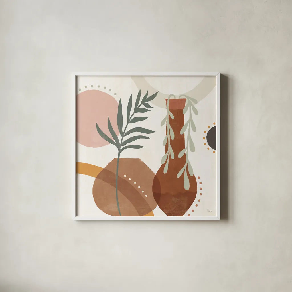 Botanical Form II by Veronique Charron. Shown in a crisp white glass frame for a clean and minimalist style. Available as an archival giclee rolled canvas, fine art paper, or poster print. SKU 69303a.