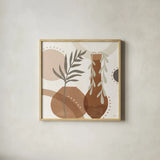 Botanical Form II Neutral by Veronique Charron. Shown in a natural wood glass frame for a timeless modern aesthetic. Available as an archival giclee rolled canvas, fine art paper, or poster print. SKU 71444a.