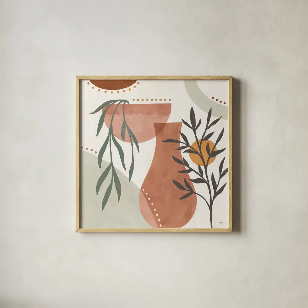 Botanical Form III by Veronique Charron. Shown in a natural wood glass frame for a timeless modern aesthetic. Available as an archival giclee rolled canvas, fine art paper, or poster print. SKU 69304a.