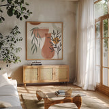 Botanical Form III by Veronique Charron. Shown in a natural wood frame in a cozy modern living room. Available as an archival giclee rolled canvas, fine art paper, or poster print. SKU 69304a.